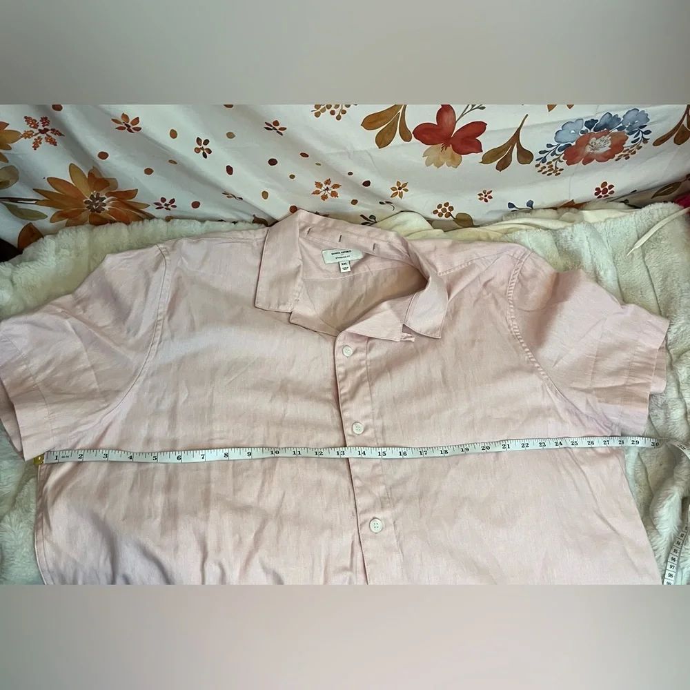 Banana Republic Mens XXL Standard Fit Pale Pink Linen Button Down Spring Shirt